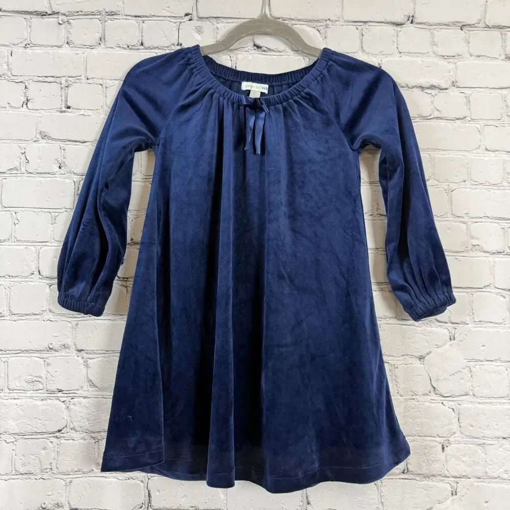 Garnet Hill Kids Navy Blue Velour Dress Size 6T Holiday Christmas Party Church